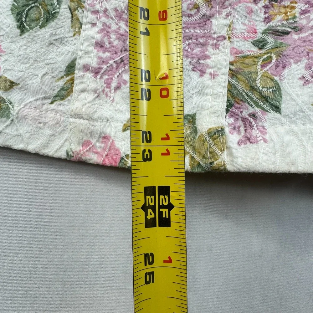 Analogy Denim Jacket Women L Pink White Floral Long Sleeve Stretch Button Front